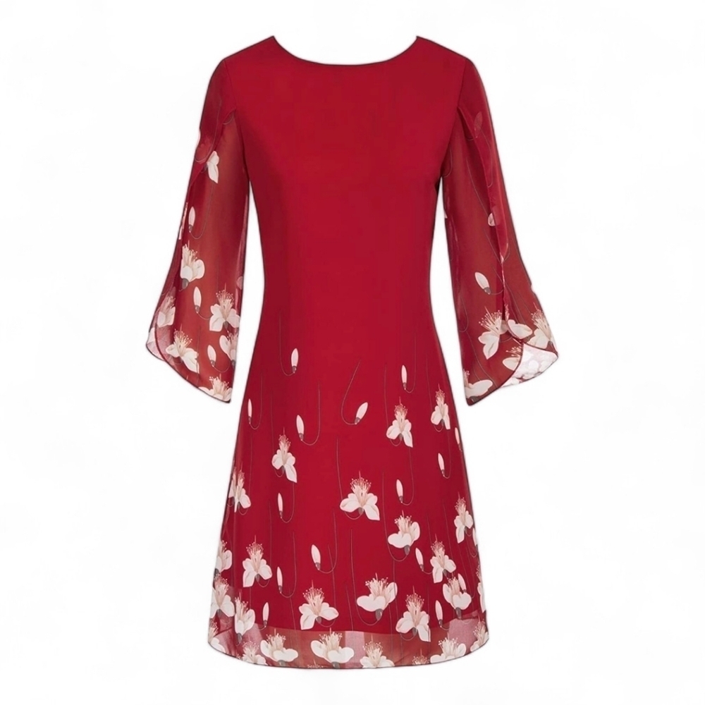 Grace Karin | Knee Length Chiffon Bell Sleeve 3/4 Sleeve with Slit Evening Dress